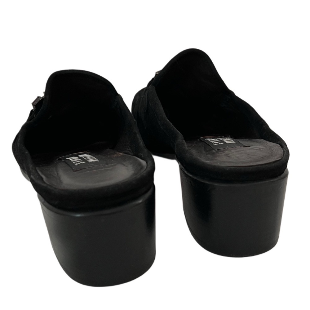 Stuart Weitzman Black Suede Genuine Leather Mules Loafers block heels 8.5 - Picture 5 of 10